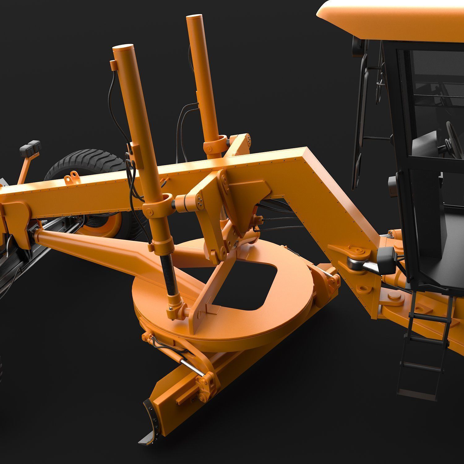 Grader orange bulldozer Low-poly 3D model_1