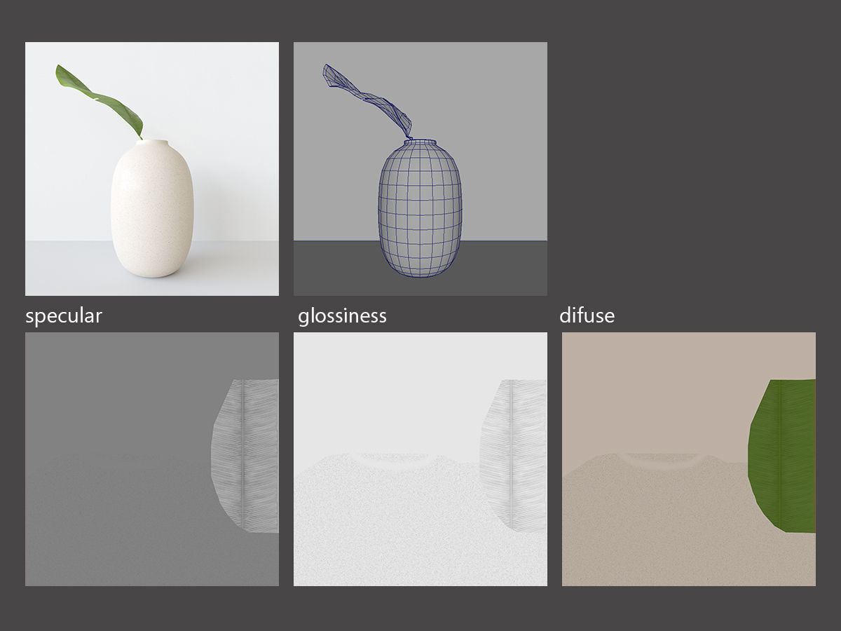 decorationset vase and leaf 3D model_2