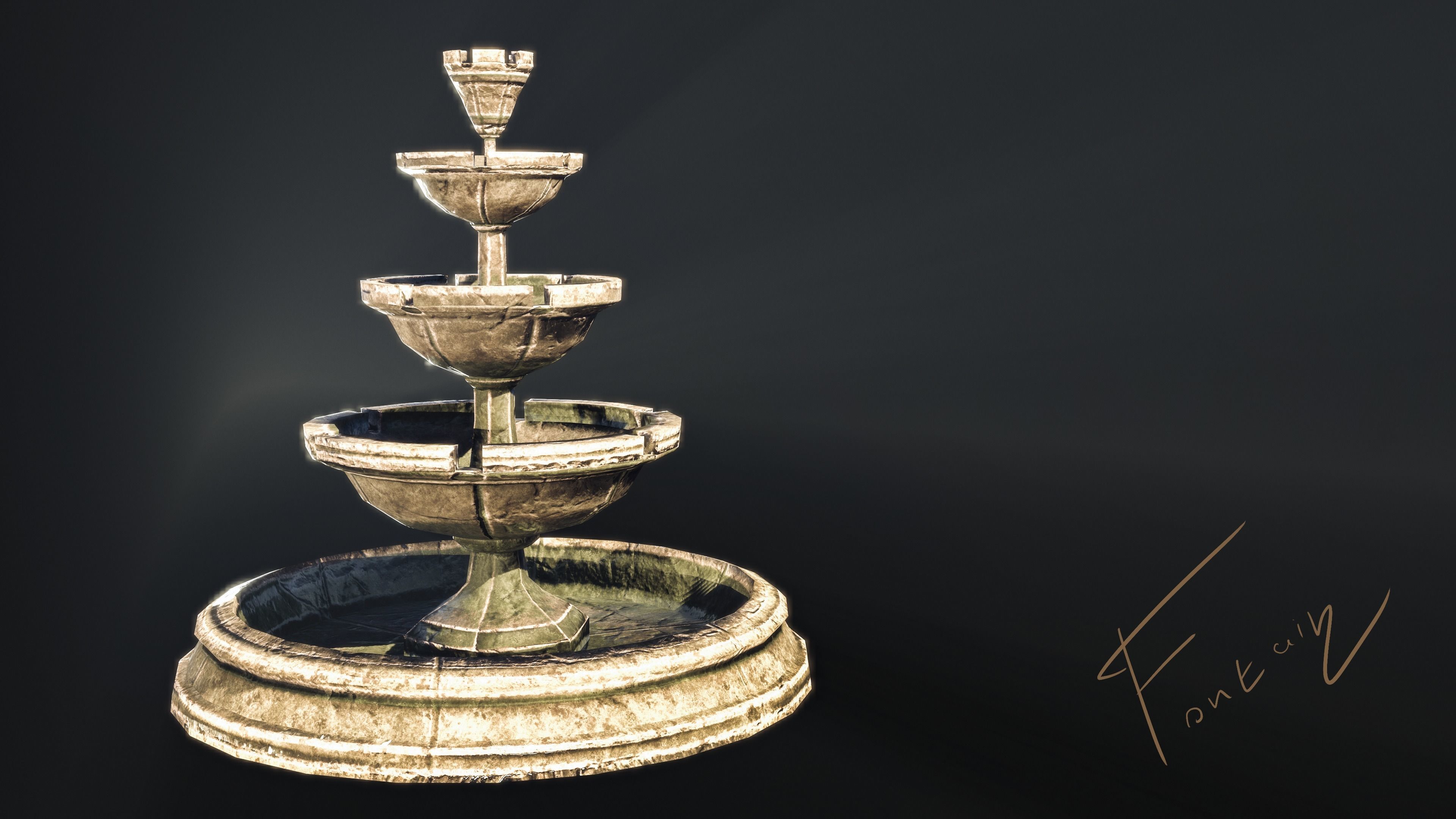 Old  Medieval Fountain  Free low-poly 3D model_2