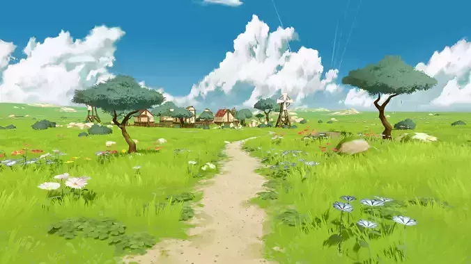Stylized Village Low-poly 3D model