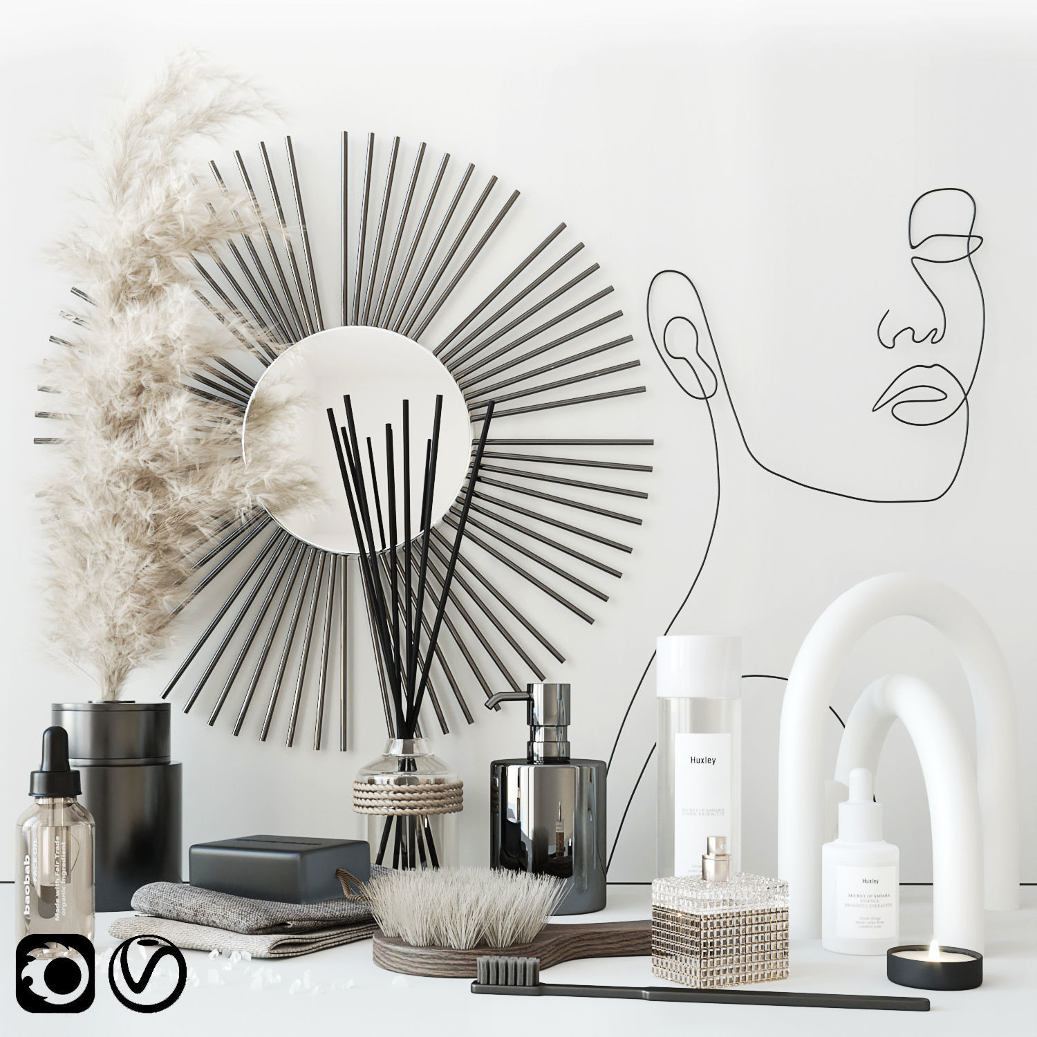 Bathroom set with face sculpture 3D model_6