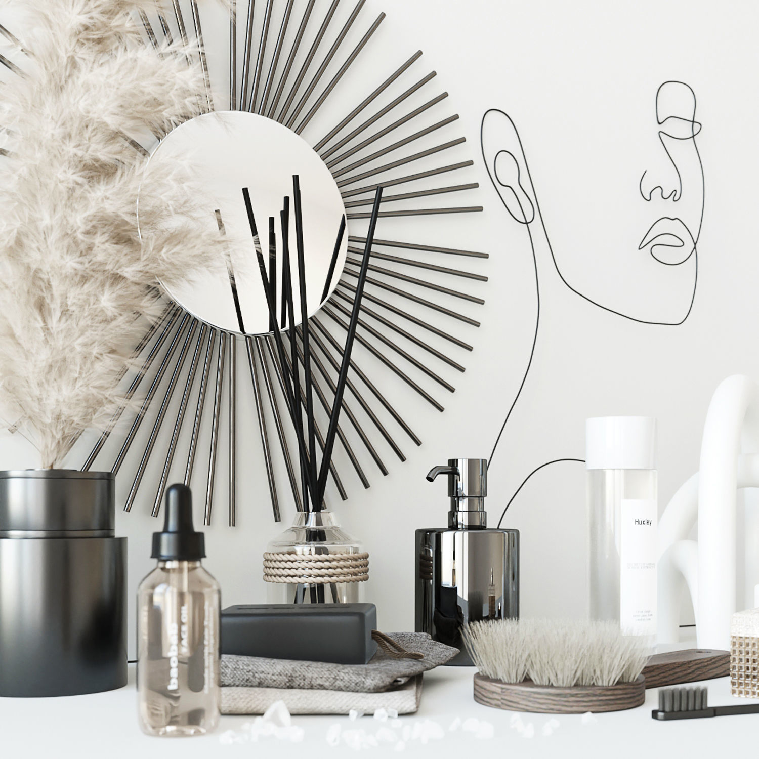 Bathroom set with face sculpture 3D model_1