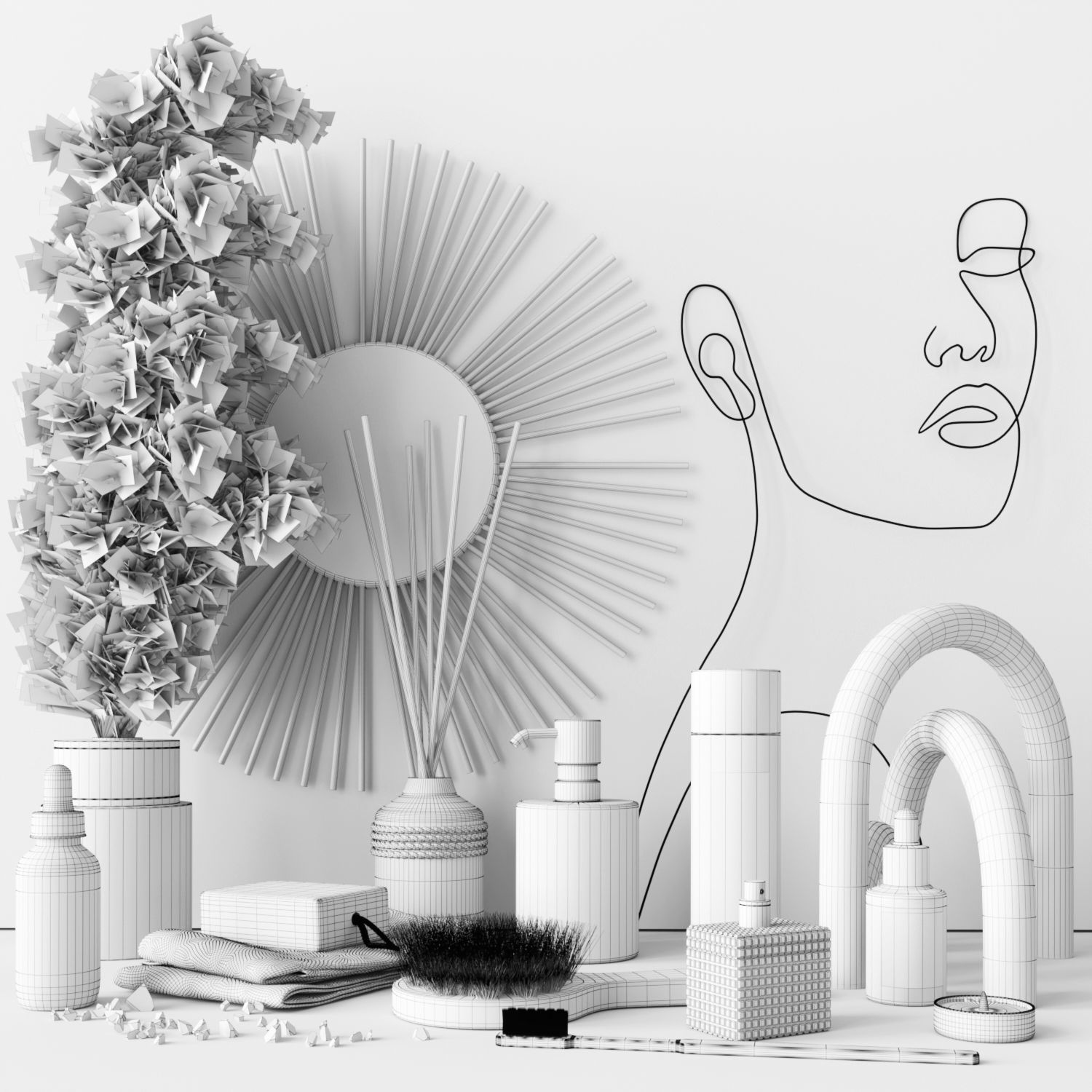 Bathroom set with face sculpture 3D model_7