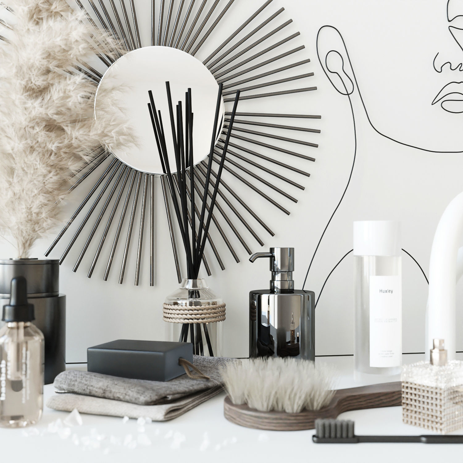 Bathroom set with face sculpture 3D model_11