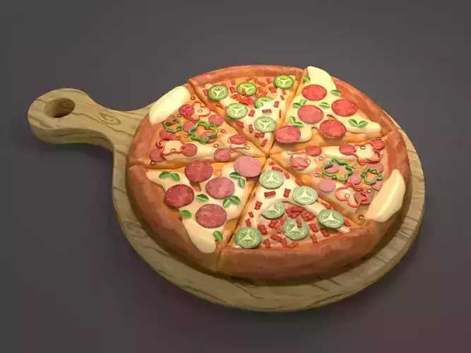 Cartoon Pizza 3D Model 