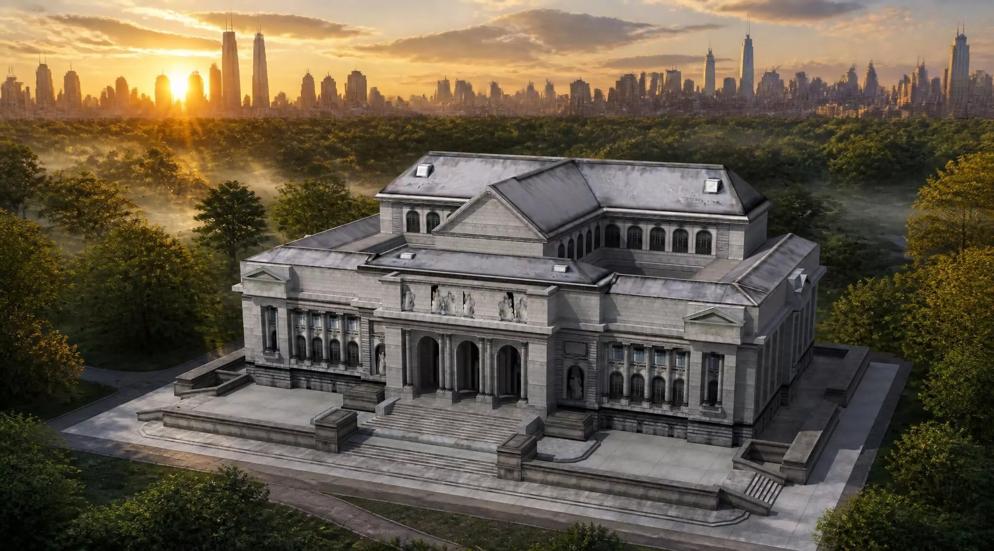 Classic Civic Building - NY Library Low-poly 3D model