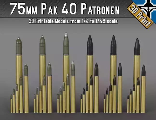 75mm Pak 40 Patronen --- 1-4 to 1-48 scale models ---