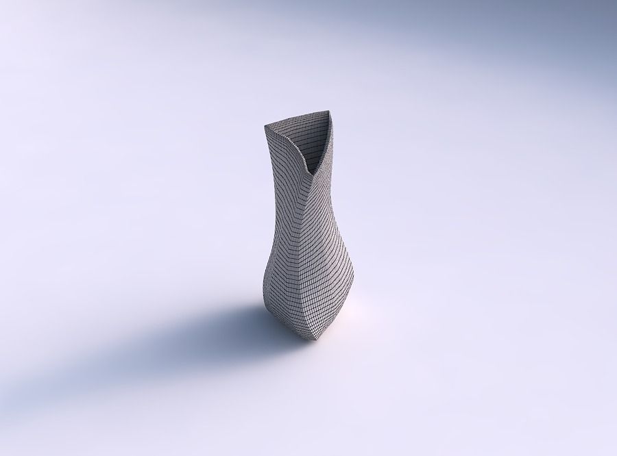 Vase twist puffy bent triangle with bands 3D print model_5