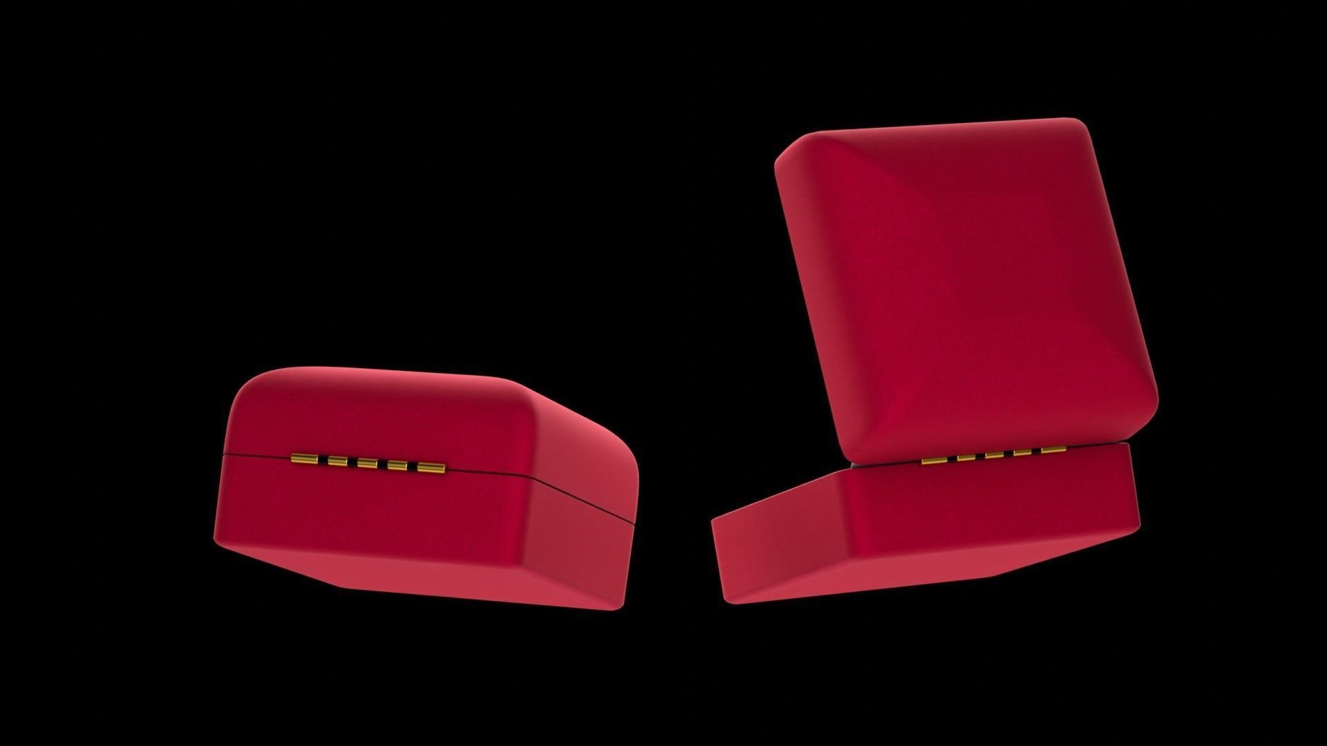 Red Velvet Jewelry Ring Box Open and Closed 3D model_4