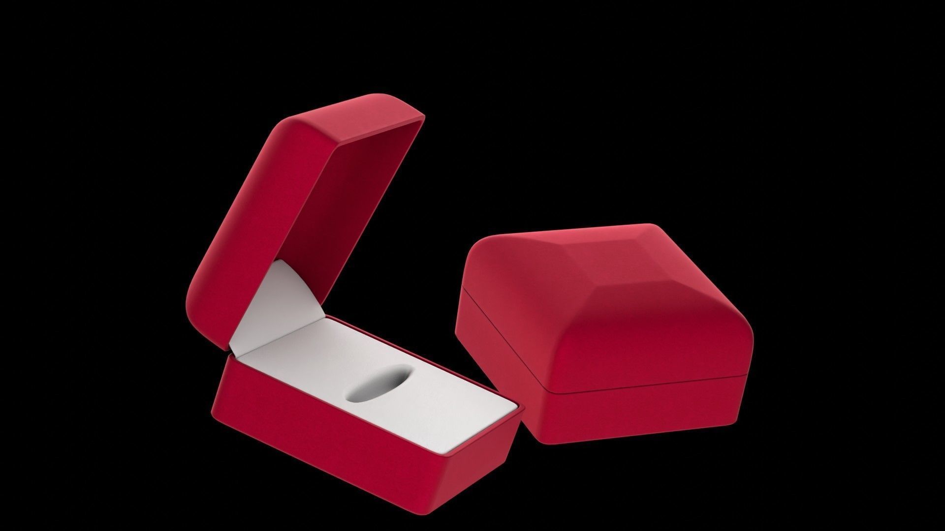 Red Velvet Jewelry Ring Box Open and Closed 3D model_7