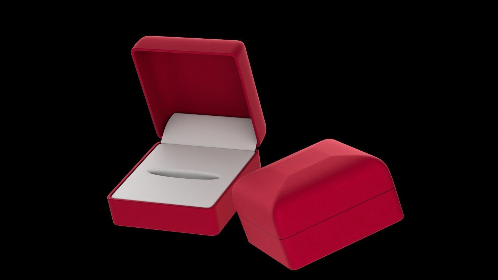 Red Velvet Jewelry Ring Box Open and Closed 3D model_1