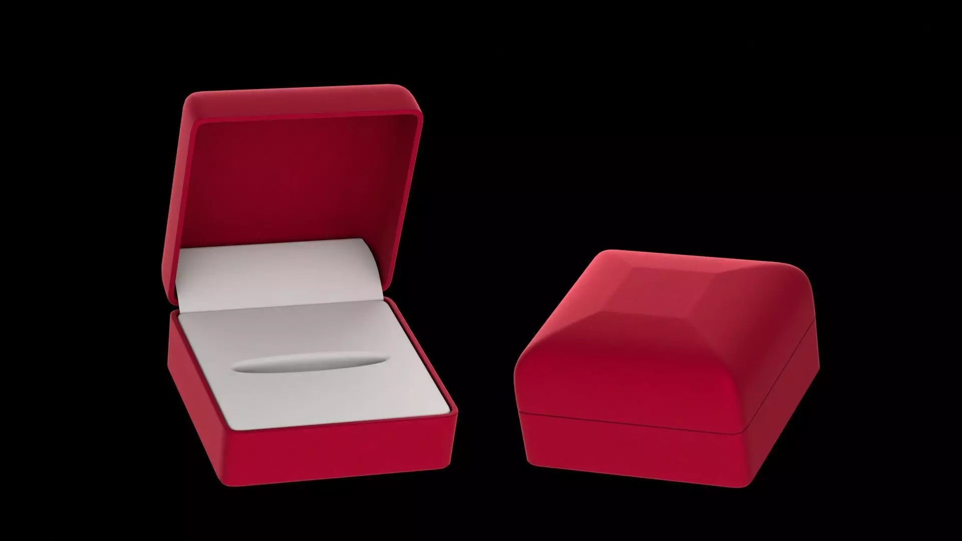Red Velvet Jewelry Ring Box Open and Closed 3D model_0