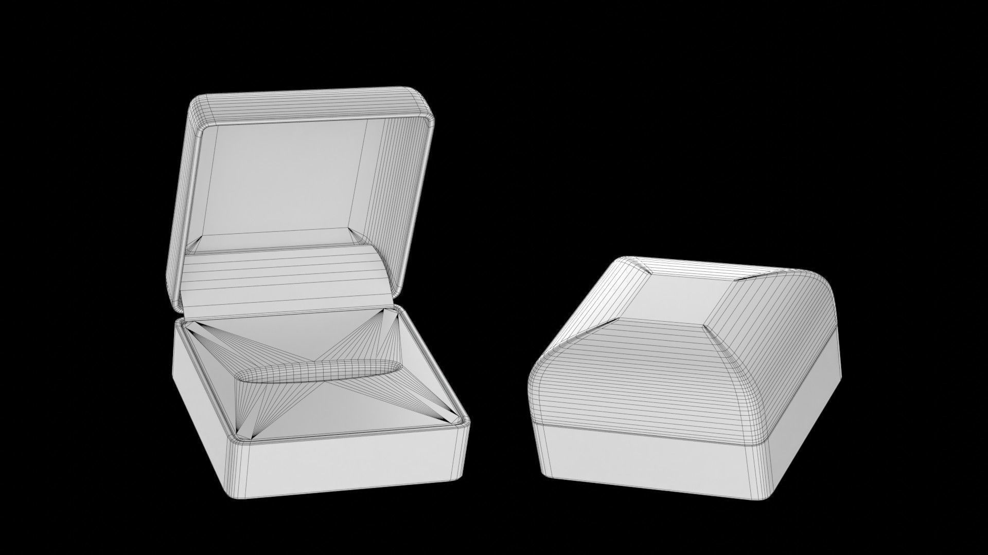 Red Velvet Jewelry Ring Box Open and Closed 3D model_10