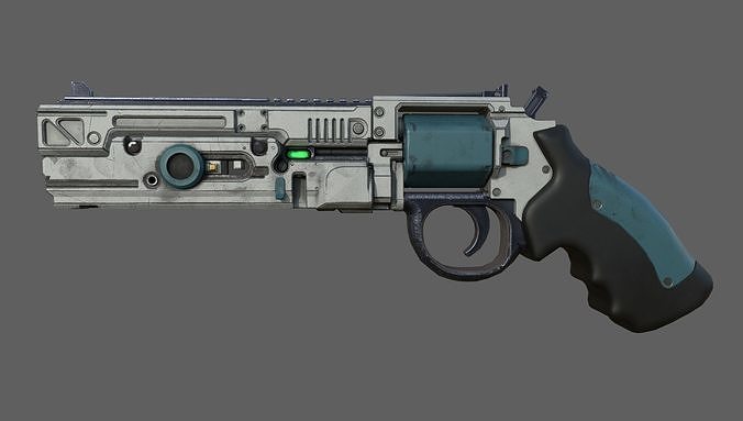 Futuristic sci-fi revolver Low-poly 3D model