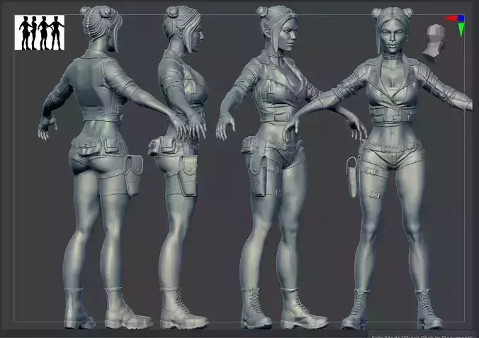 Lady Biker high poly model 3D model