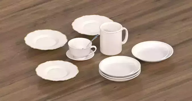Dish set cup and spoon 3D model
