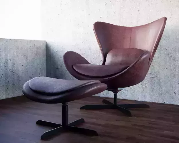 Armchair an Ottoman Family for Revit  3D model