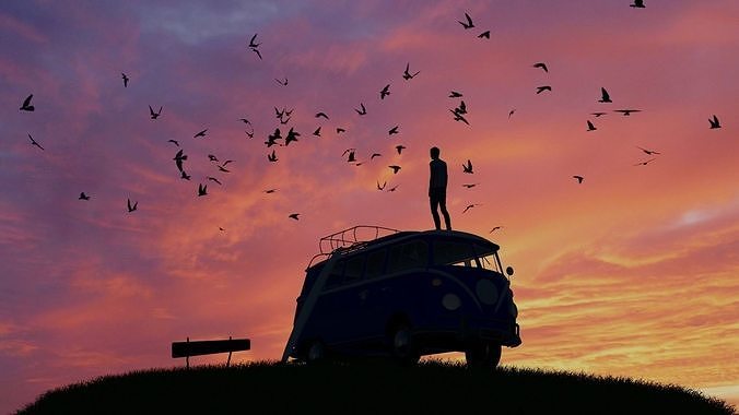 Flock of birds 3D model