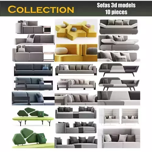 Sofas 3d models collection 10 pieces 