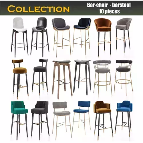 Bar chair 3d models collection 10 pieces 