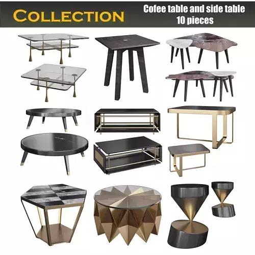 Cofee table and side table  3d models collection 10 pieces 