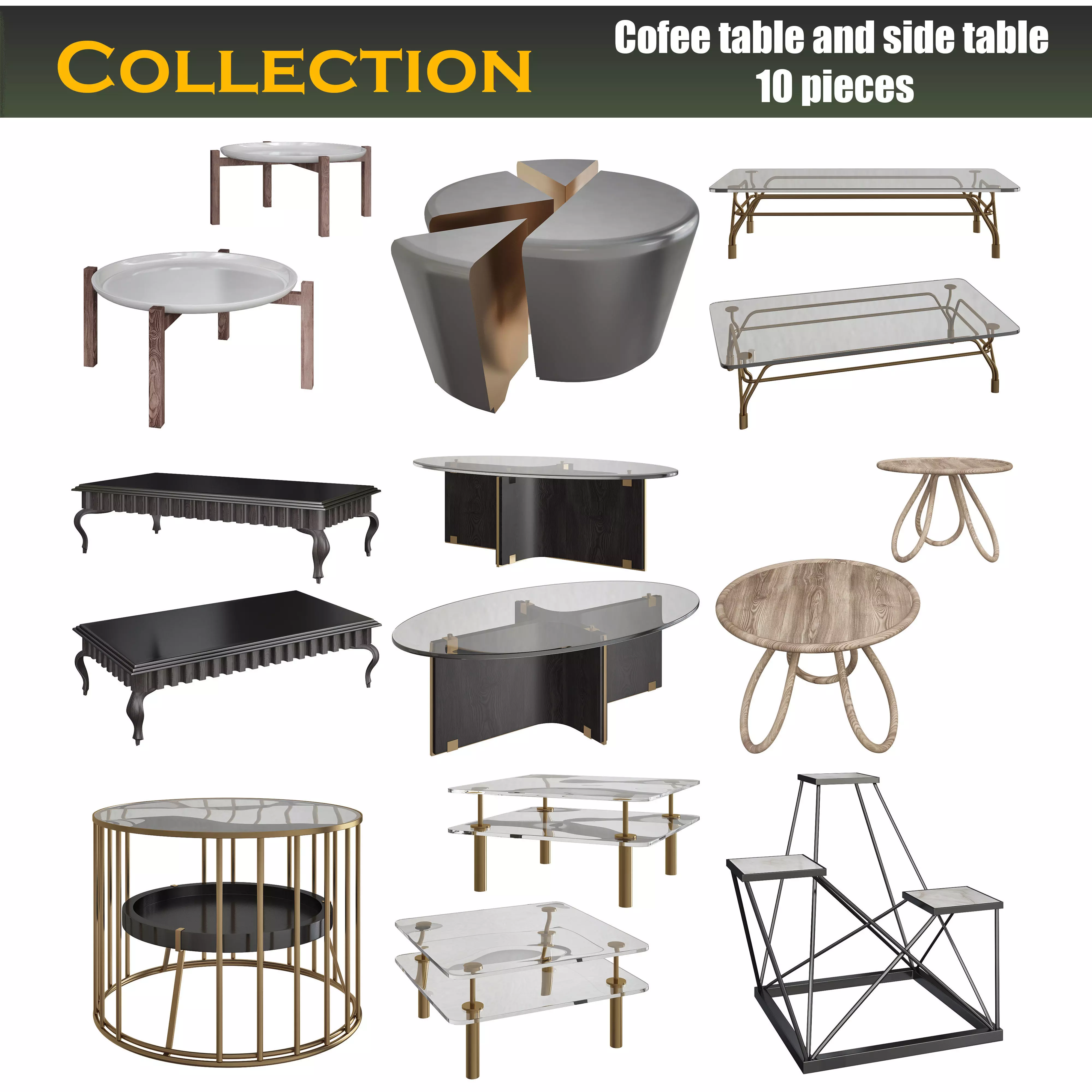 Cofee table and side table  3d models collection 10 pieces _0