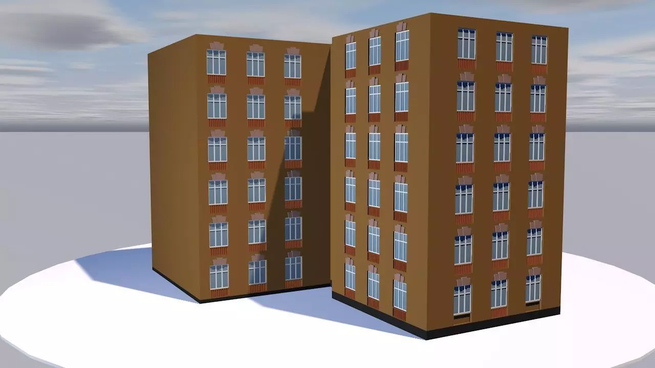 Hostel building Low-poly 3D model_0