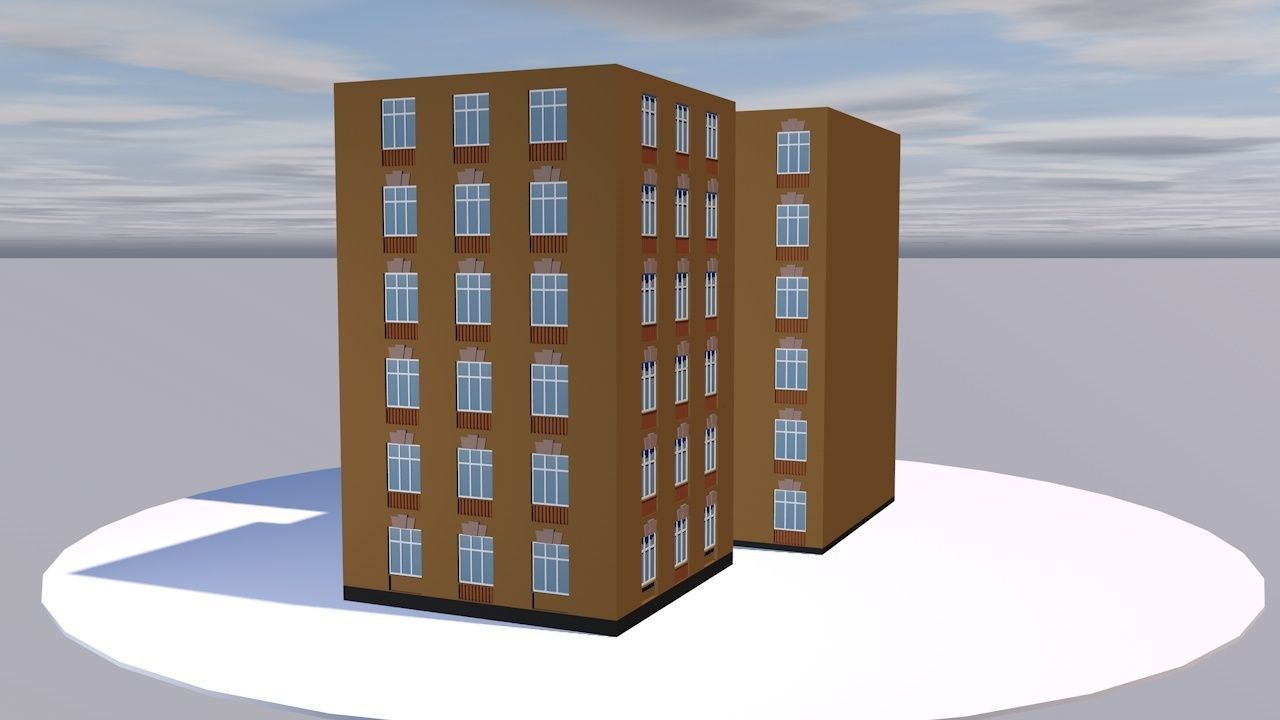 Hostel building Low-poly 3D model_1