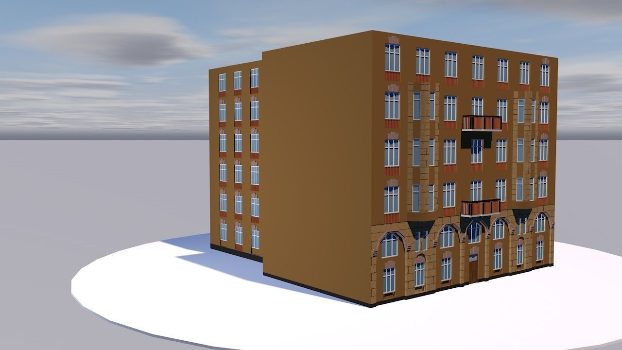Hostel building Low-poly 3D model_2