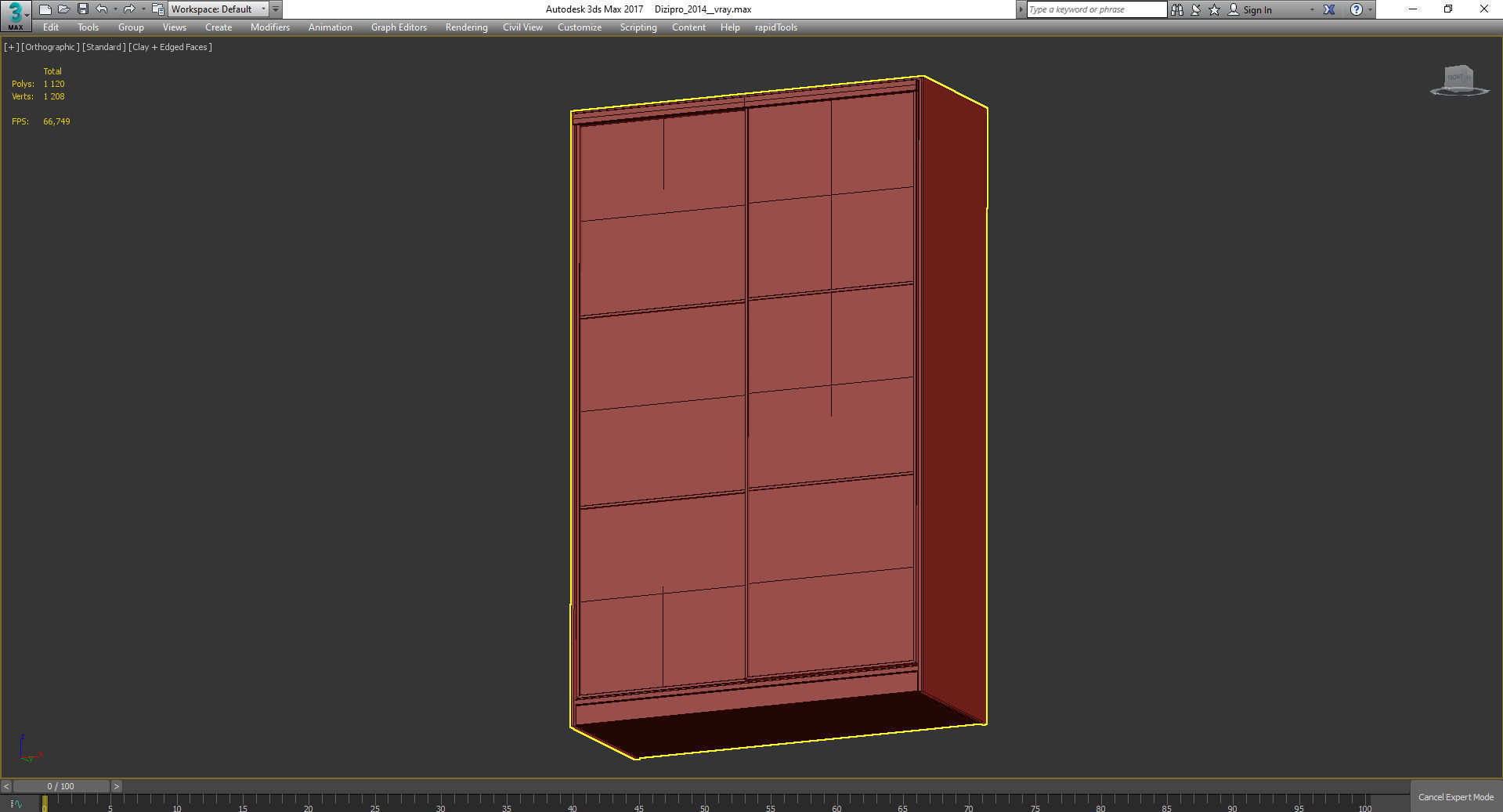 Wardrobe 3d model wooden with panels Low-poly 3D model_4