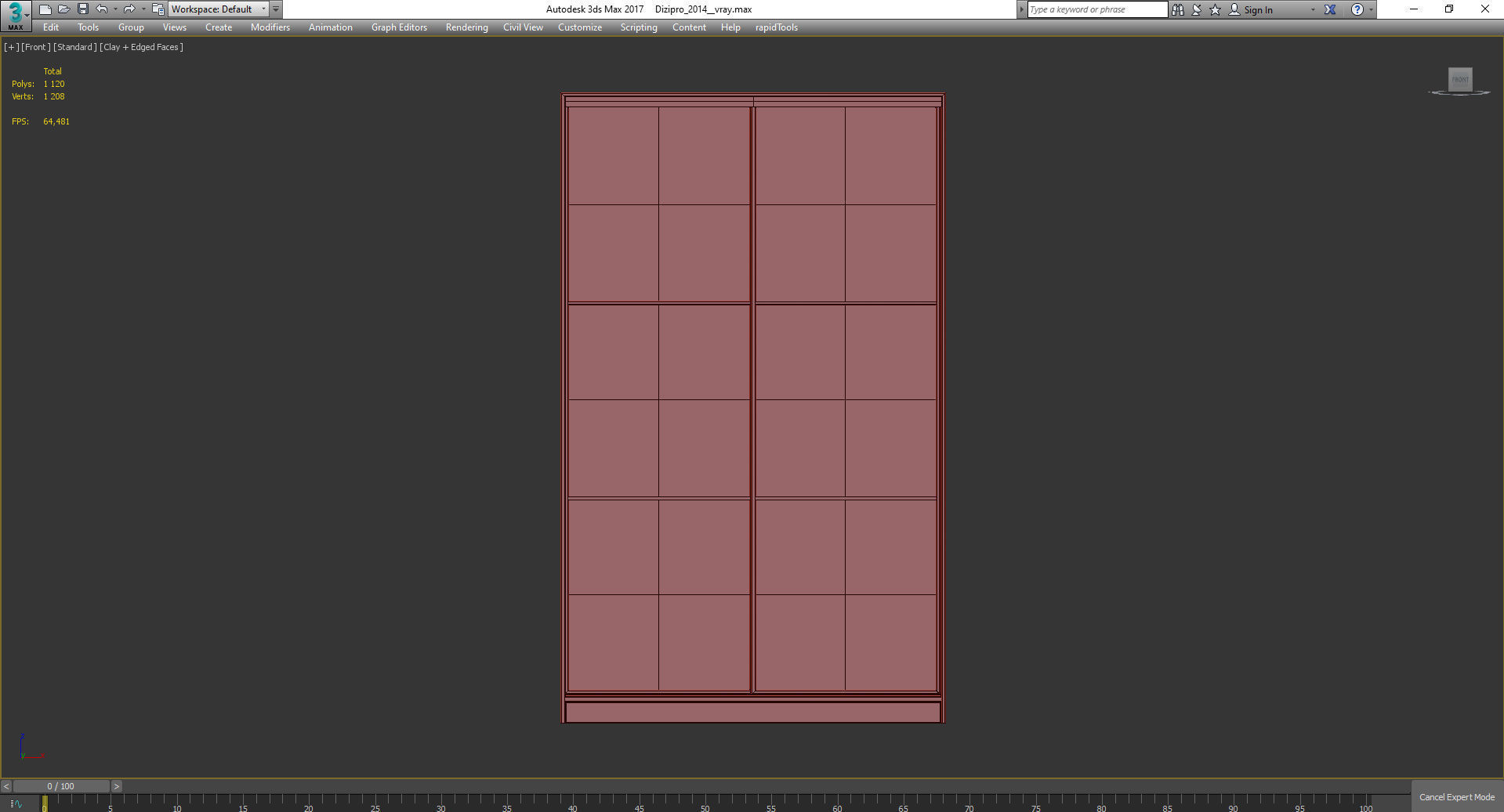 Wardrobe 3d model wooden with panels Low-poly 3D model_3