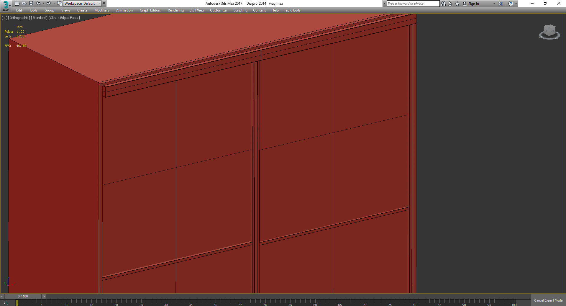 Wardrobe 3d model wooden with panels Low-poly 3D model_2