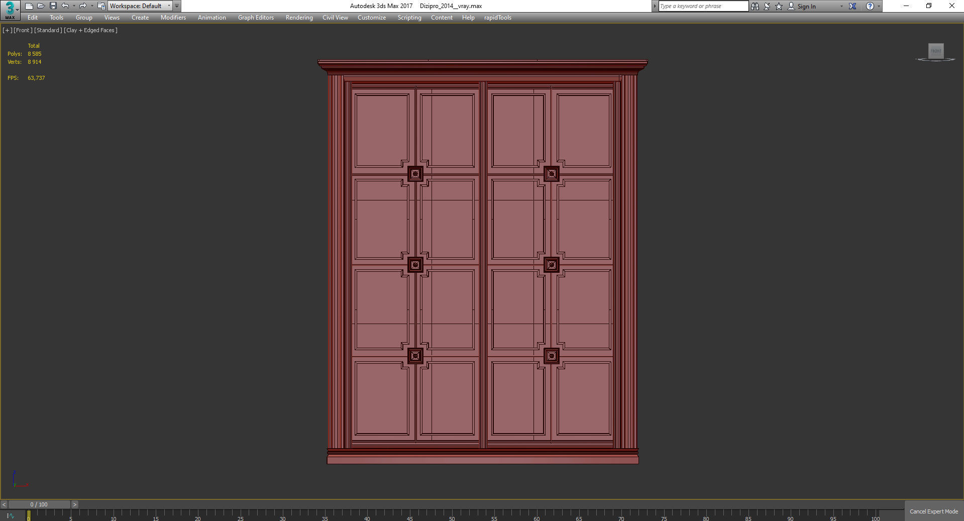 Wardrobe 3d model with glass doors Low-poly 3D model_2