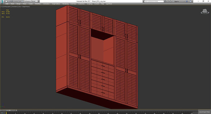 Wardrobe 3d model closet with shutters and drawers Low-poly 3D model 4