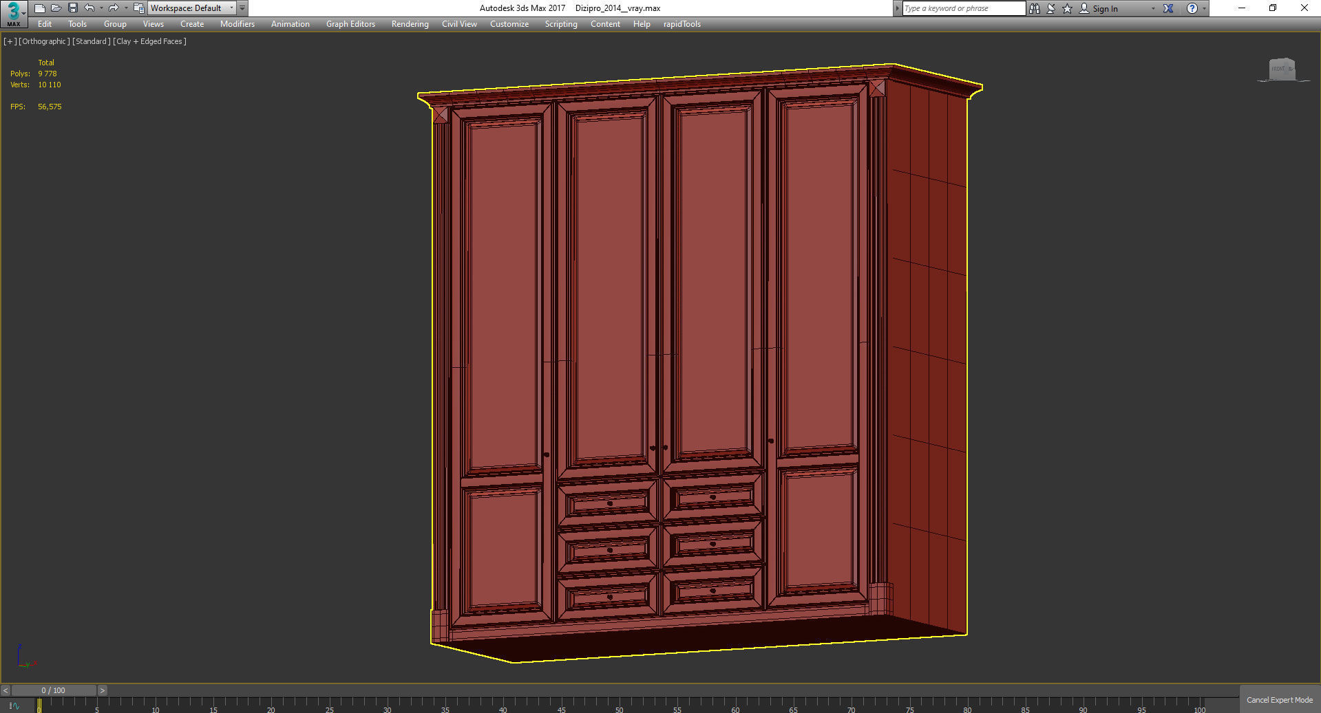 Wardrobe 3d model with doors and drawers Low-poly 3D model_3