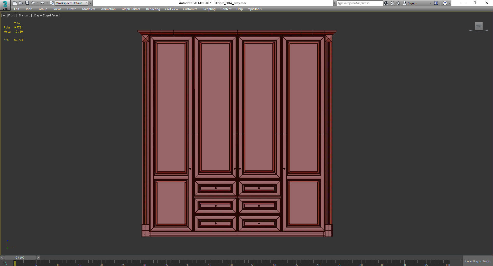 Wardrobe 3d model with doors and drawers Low-poly 3D model_2