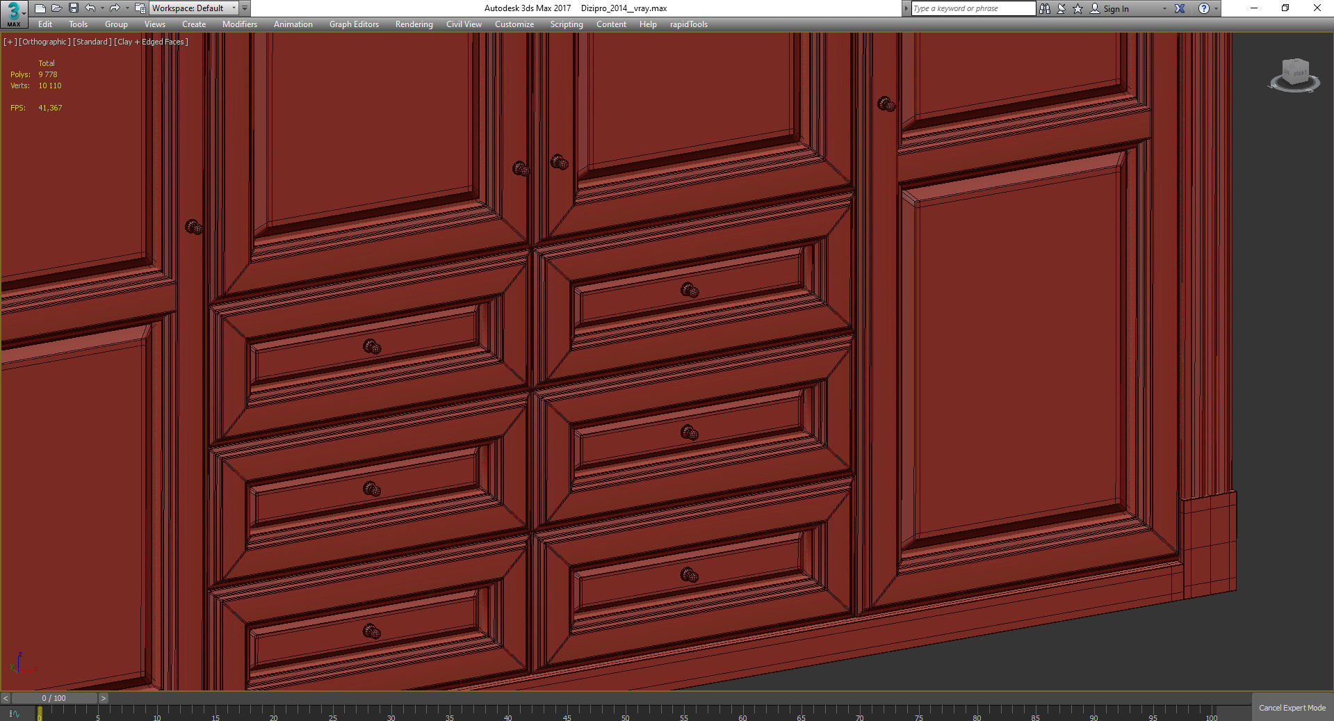 Wardrobe 3d model with doors and drawers Low-poly 3D model_4