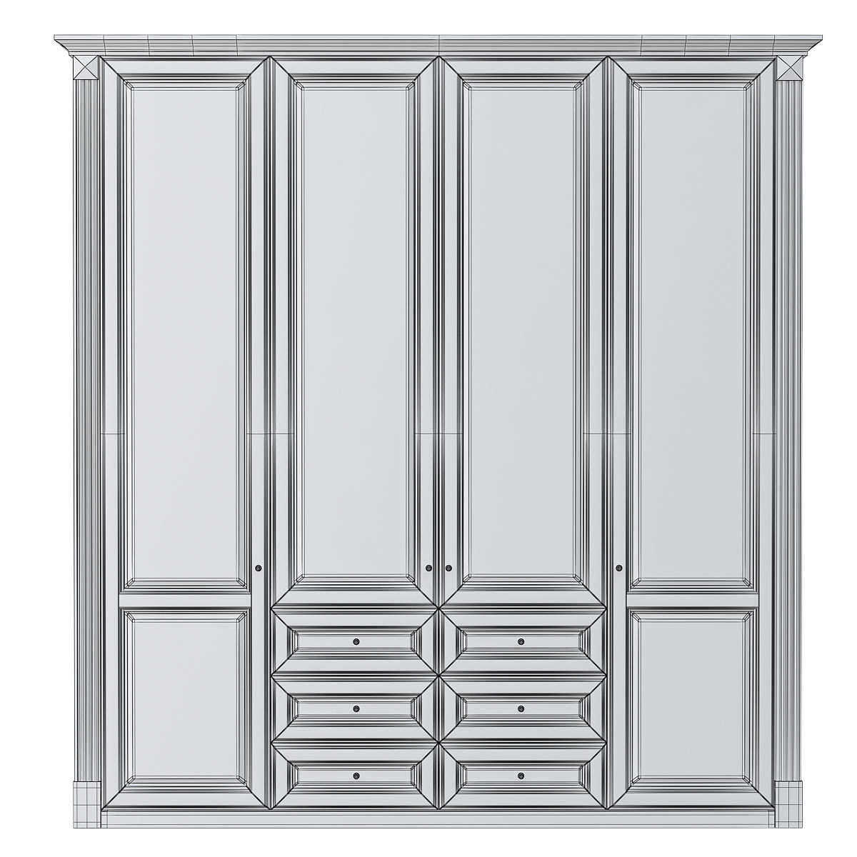 Wardrobe 3d model with doors and drawers Low-poly 3D model_1