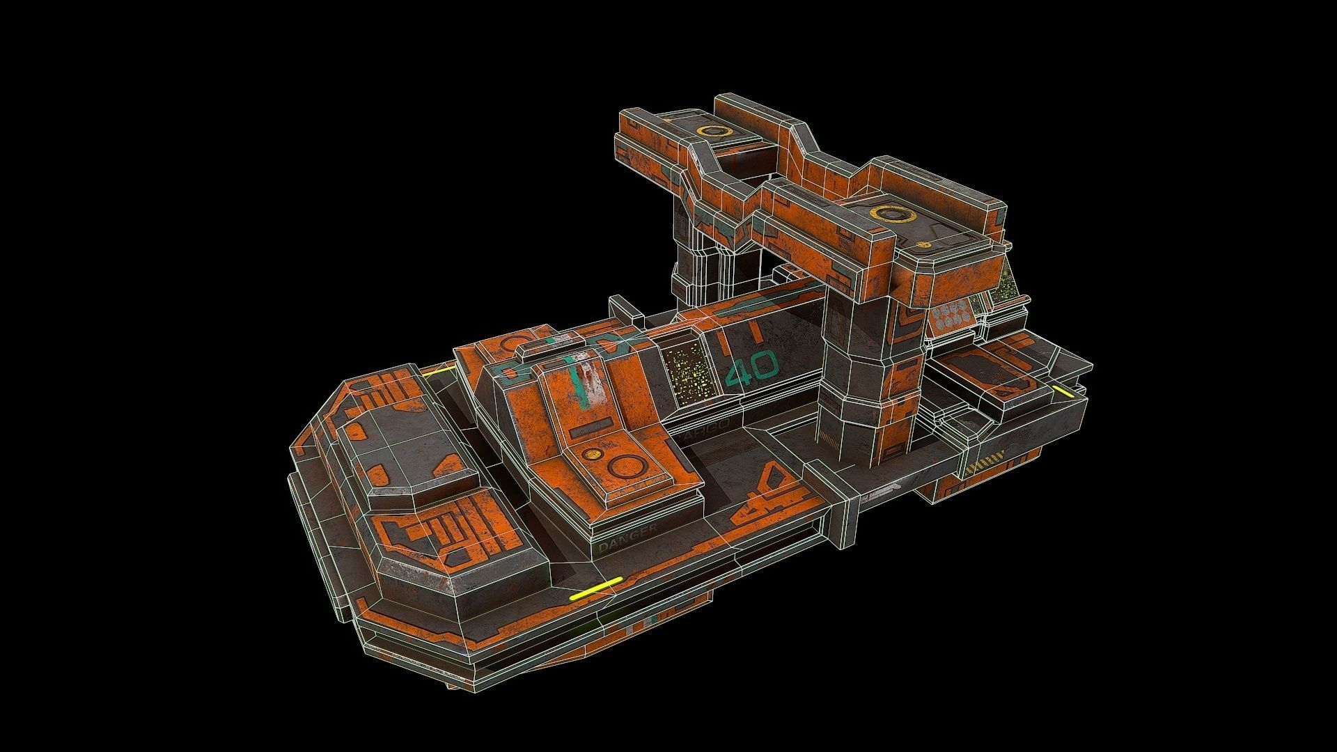 3D model Low poly sci fi warehouse platform building VR / AR / low-poly ...