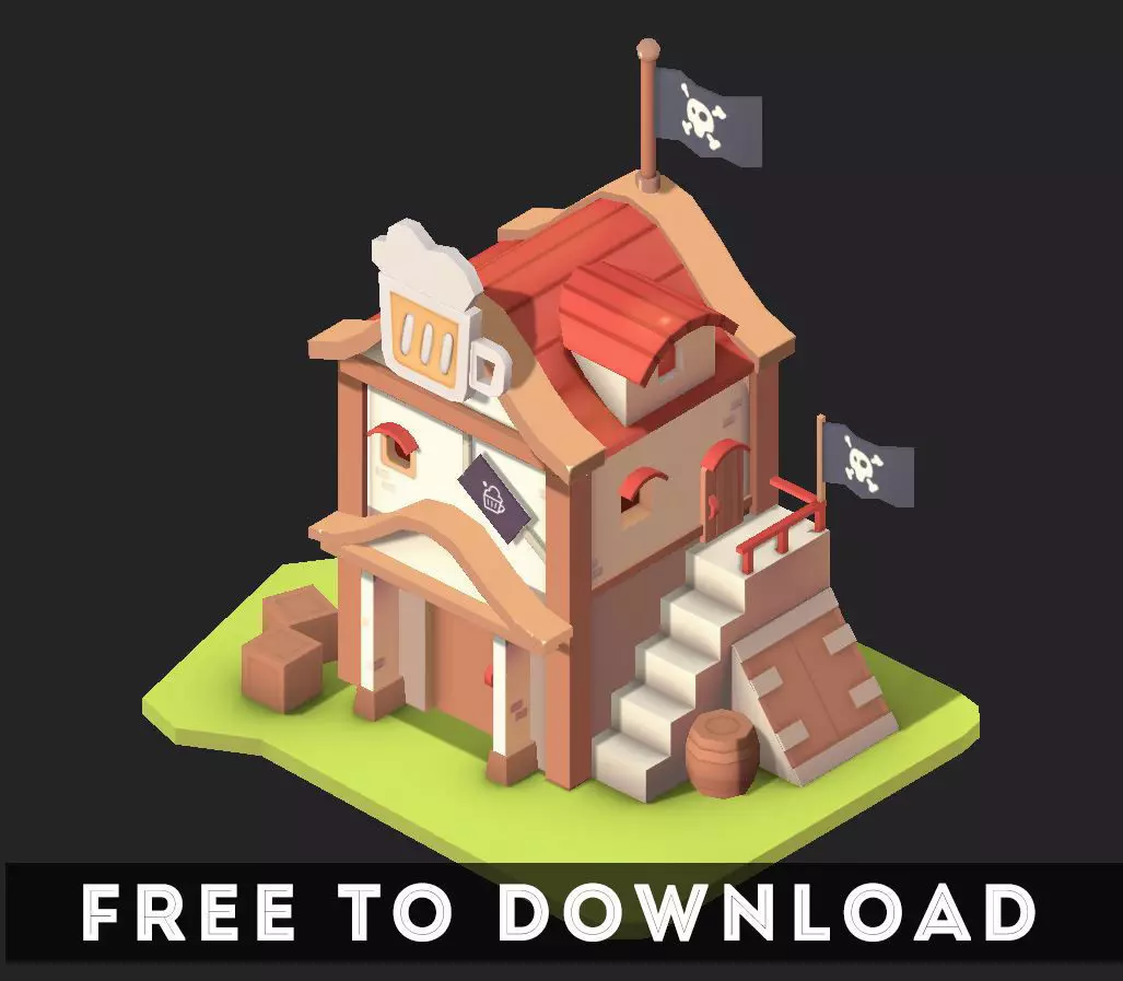 Tarven lowpoly free to pirate house Free low-poly 3D model
