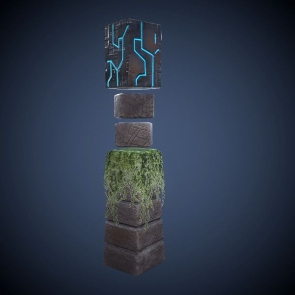 Column model block of bricks with grass on top Low-poly 3D model