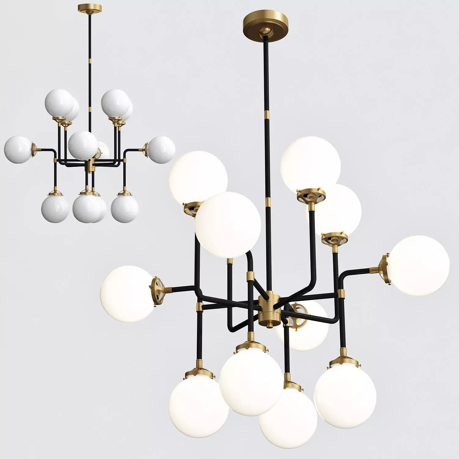 RH Bistro Globe Milk Glass 12-Light Chandelier 3D model_0