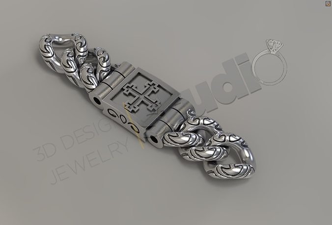 vintage chain link bracelet and box clasp 3d model 3D print model