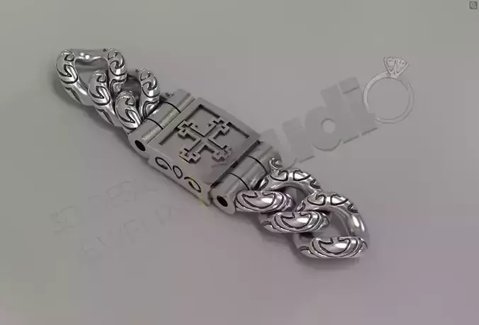 vintage chain link bracelet and box clasp 3d model