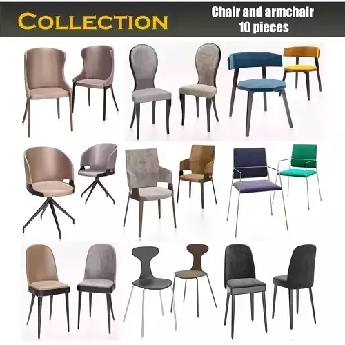 Chair and armchair 3d model collection 10 pieces 