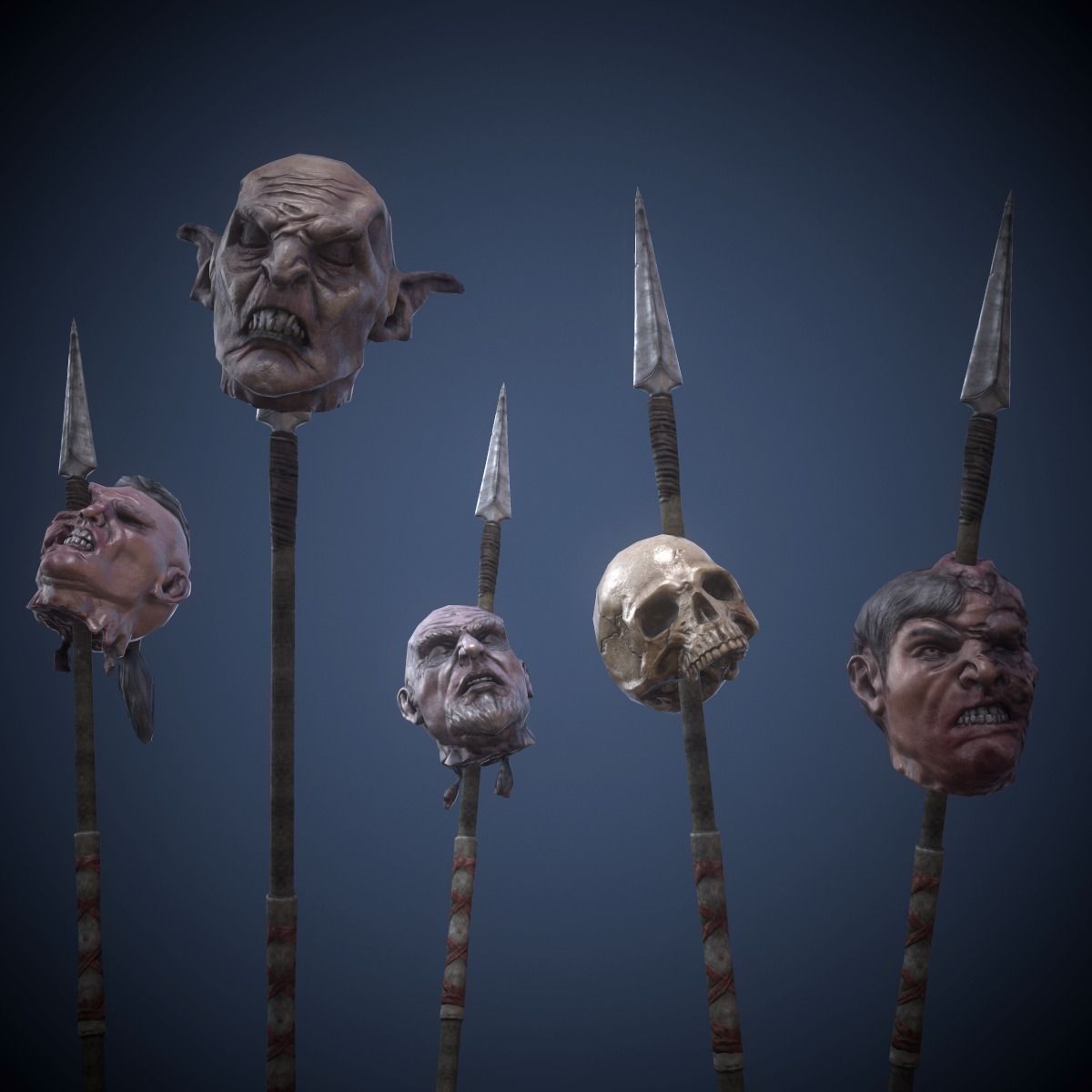 Heads on spears Low-poly 3D model_2