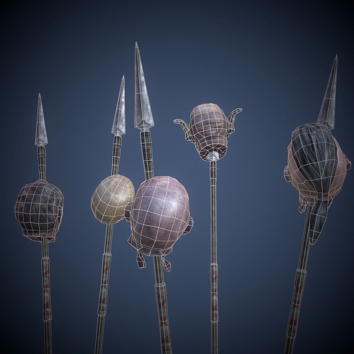 Heads on spears Low-poly 3D model_3