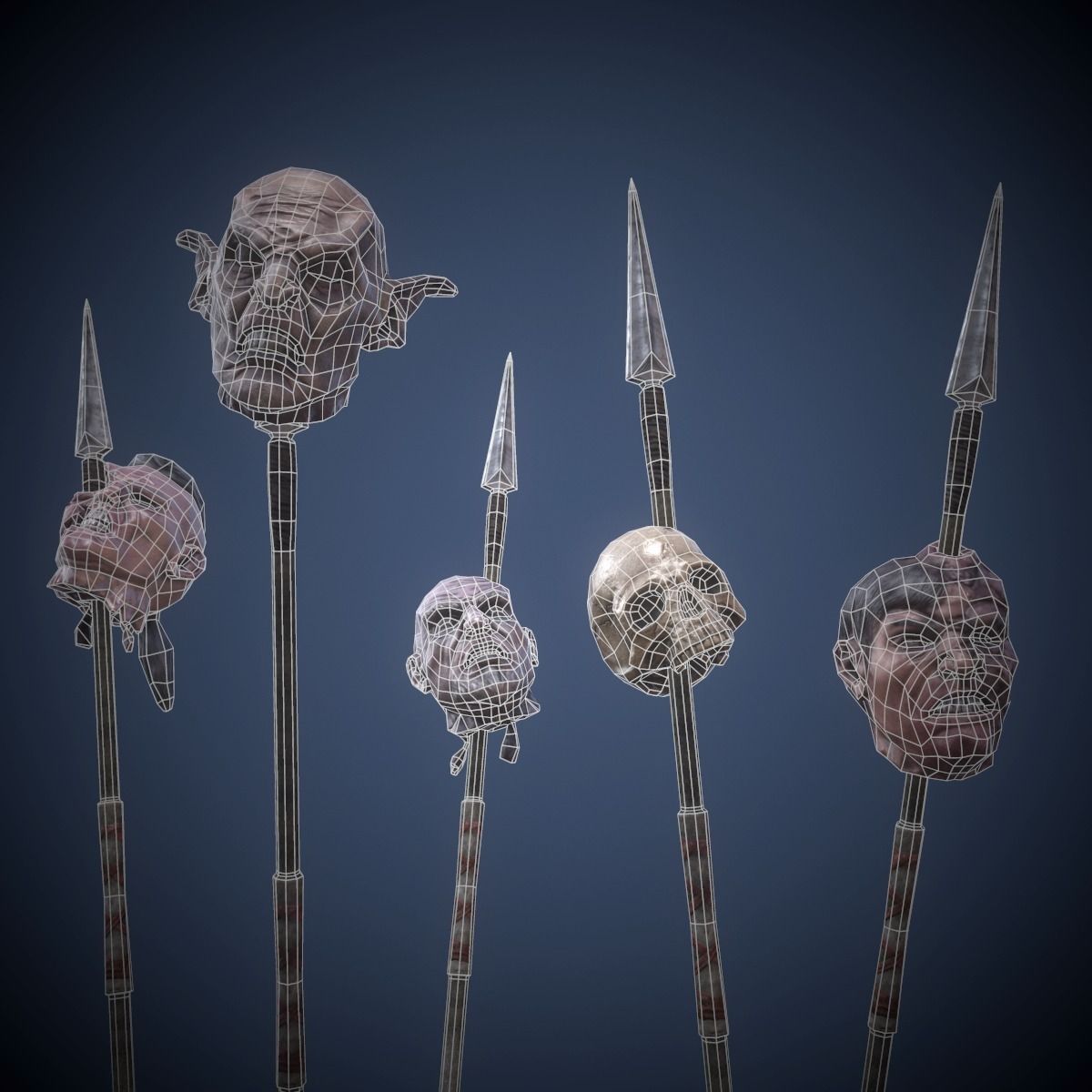Heads on spears Low-poly 3D model_4
