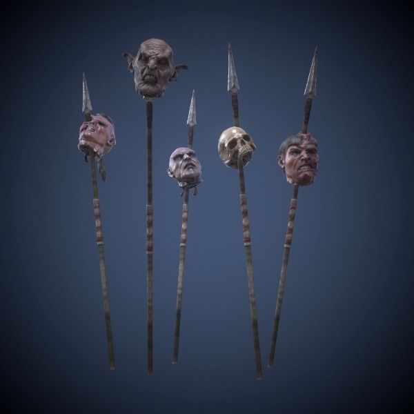 Heads on spears Low-poly 3D model_0