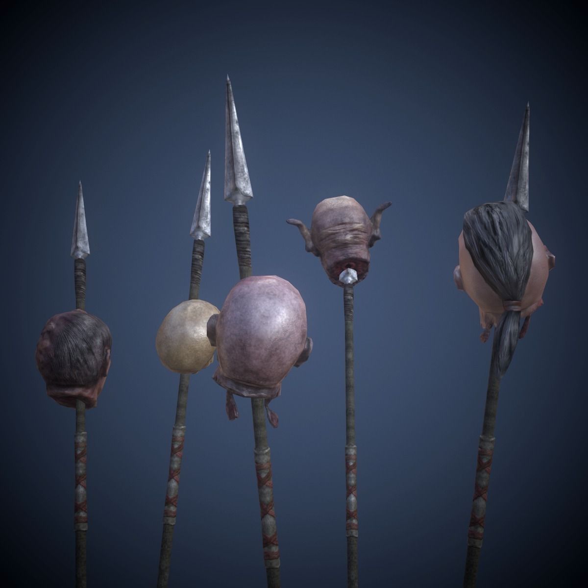 Heads on spears Low-poly 3D model_1